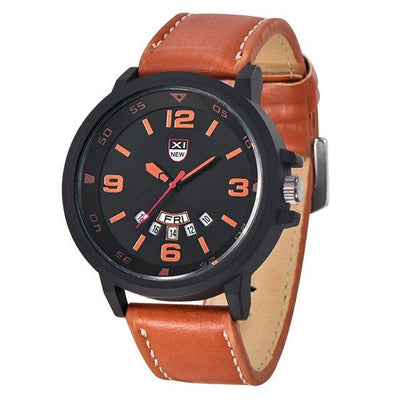 XINEW Top Brand Watch Fashion 2018 New Men's Leather Band Watches Military Sport Date WristWatches montre relogio masculino Saat