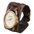 Kimisohand relogio masculino 2018 New Fashion Style Retro Punk Rock Brown Big Wide Leather Bracelet Cuff Men Watch Cool reloj